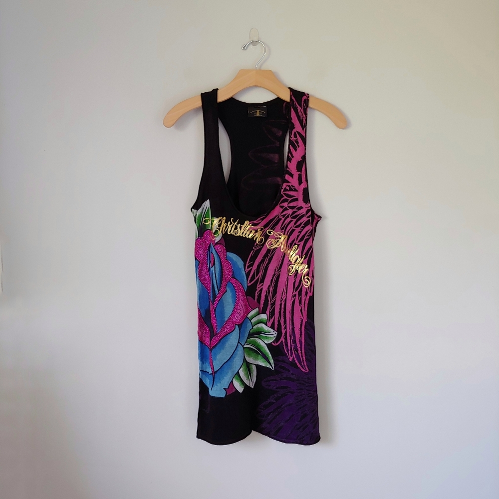 Christian Audigier Los Angeles Knit Tank Top Long Size Large